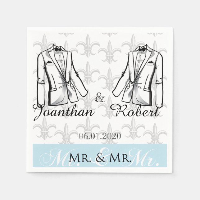 Zwei Tuxedo Groom Gay Wedding Napkin Serviette (Vorderseite)