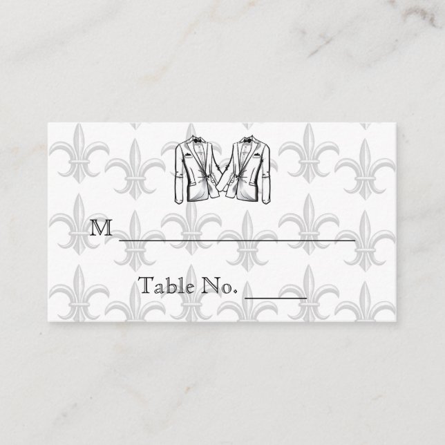 Zwei Tuxedo Groom Gay Wedding Platzkarten (Vorderseite)