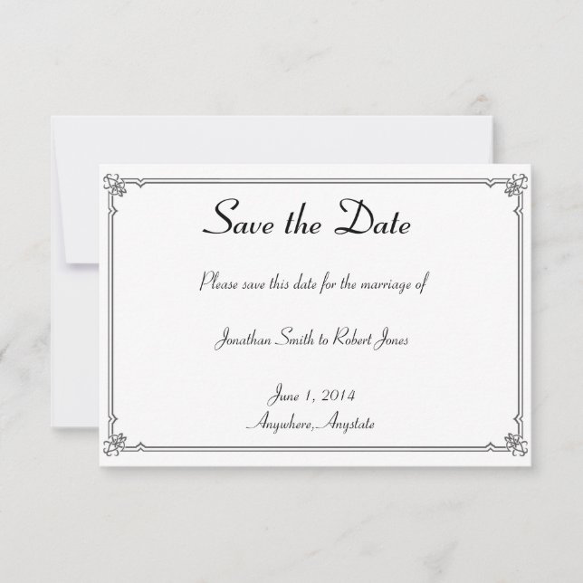 Zwei Tuxedos auf White Gay Wedding retten das Datu Save The Date (Vorderseite)