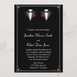 Zwei Tuxedos mit Rote Rose Gay Wedding Einladung