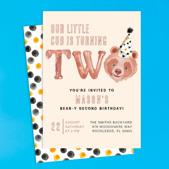 Zwei- und zweimal so Niedliche Einladung zum 2. Ge (Little Bear | Bear-y Cute Birthday Invite)