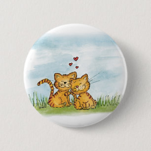 Zwei verliebte Katzen - Aquarell-Illustration Button