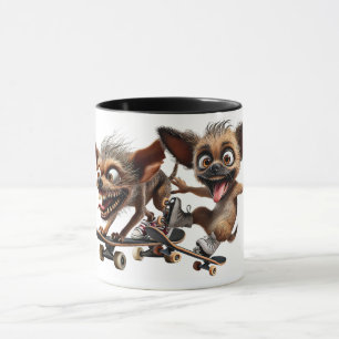 Zwei verrückte Skateboard-Hunde sind unterwegs. Tasse