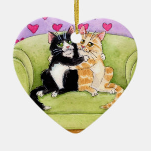 Zwei Verzierung der Katzen Weihnachten oder des Keramikornament