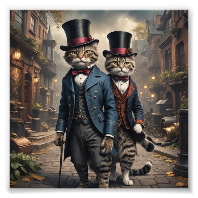 Zwei Viktorianische Katzen, die durch die Straßen  Fotodruck (Vorne)
