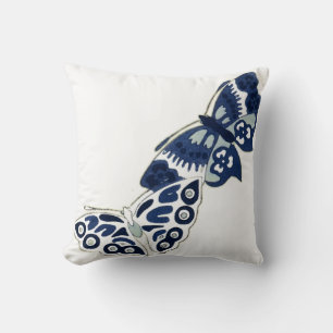 Zwei Vintage blaue Schmetterlinge Kissen