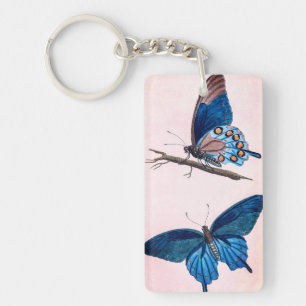 Zwei Vintage blaue Schmetterlinge Schlüsselanhänger