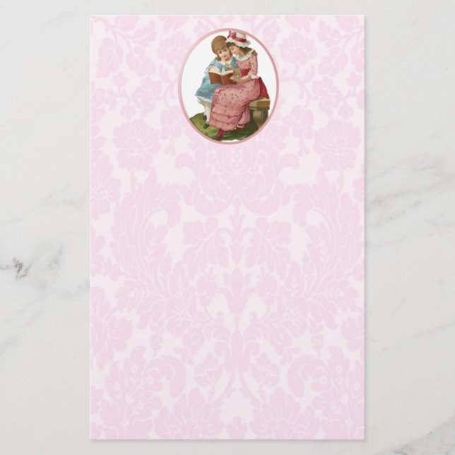 Zwei Vintage Mädchen lesen ein Buch Briefpapier (Vorderseite)