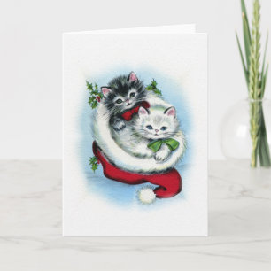 zwei vintage-Weihnachtskatzen Feiertagskarte