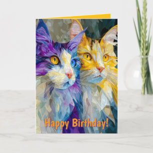 Zwei violette und gelbe Katzen Karte