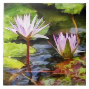 Zwei violette Wasserlotus Fliese