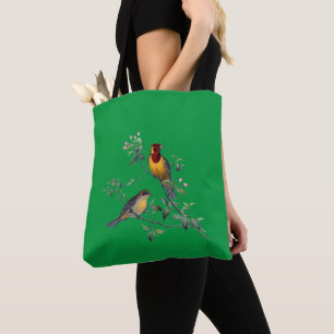 Zwei Vögel auf blühenden Zweigen, Tasche