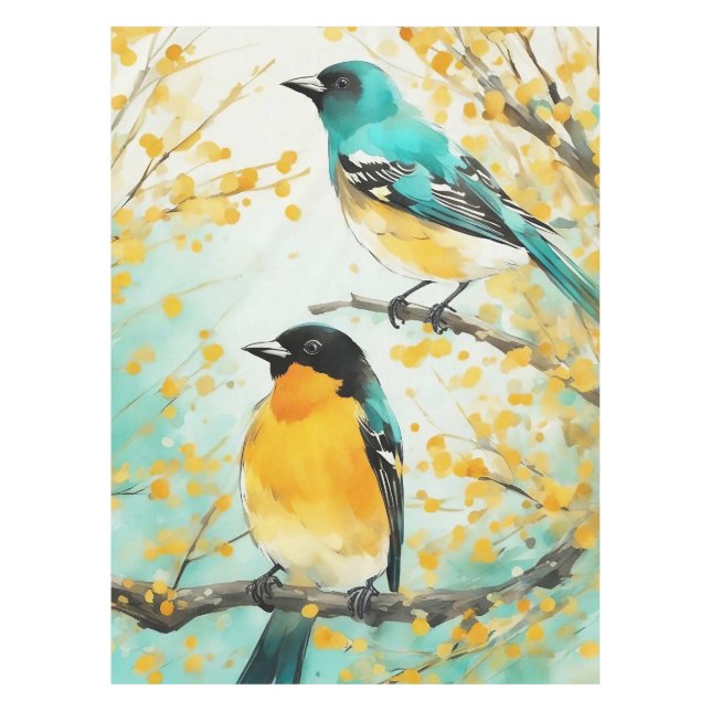 Zwei Vögel, die auf der Baumzweigung sitzen Tischdecke (Vorderseite)
