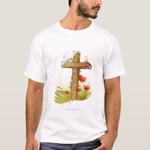 Zwei Vögel, die auf einem Kreuz hocken T-Shirt
