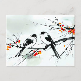 Zwei Vögel, die auf einer Tinte aus der Verzweigun Postkarte