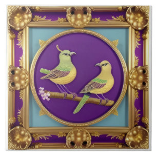 Zwei Vögel in aufwendigem Goldrahmen Fliese
