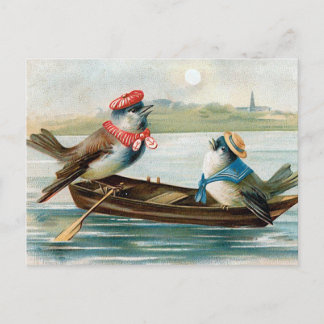 Zwei Vögel in einem Boot Postkarte