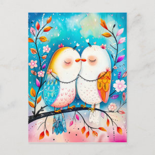 Zwei Vögel in Liebe auf einer Zweigniederlassung Postkarte