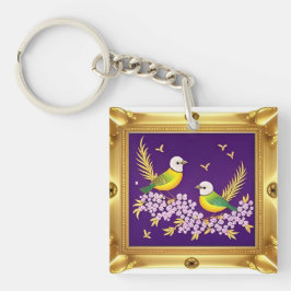 Zwei Vögel in Verziertem Goldrahmen Schlüsselanhänger
