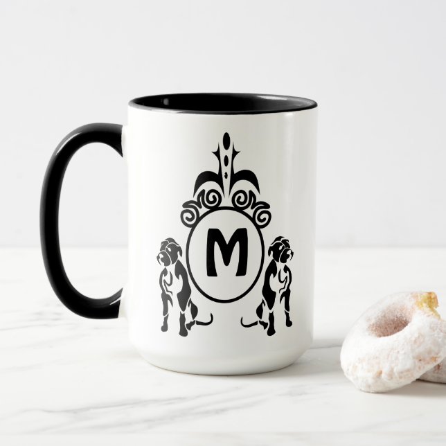 Zwei Wachhunde Monogramm Tasse (Mit Donut)