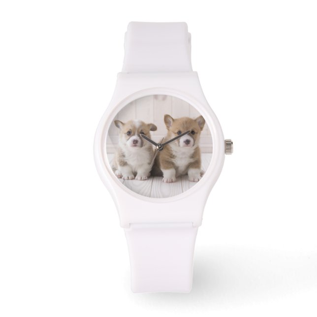 Zwei walisische Corgi-Sitze Armbanduhr (Vorderseite)
