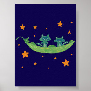 Zwei Waschbären in einer Erbsenschote   Whimsical  Poster