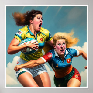 Zwei weibliche Rugby-Spieler Kunst drucken Poster