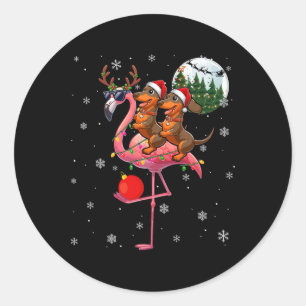 Zwei Weihnachts-Dachshunde reiten Flamingo-Rentier Runder Aufkleber