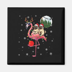 Zwei Weihnachtsfeiertage Mops Riding Flamingo Rent Magnet