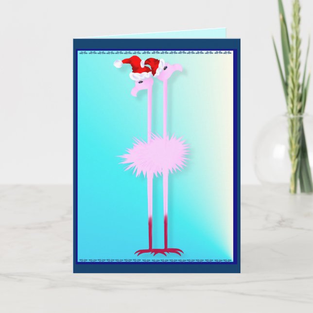 Zwei Weihnachtsflamingo-Karte Feiertagskarte (Vorderseite)