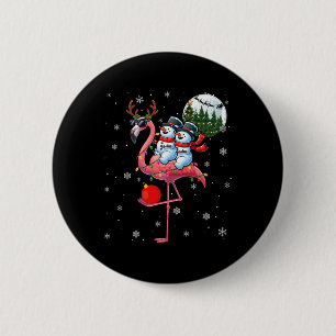 Zwei Weihnachtsschneemänner reiten Flamingo Rentie Button