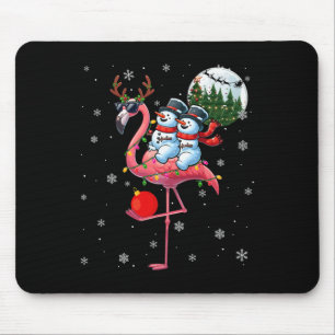 Zwei Weihnachtsschneemänner reiten Flamingo Rentie Mousepad