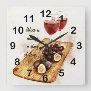 zwei Wein glassesand Frucht Quadratische Wanduhr