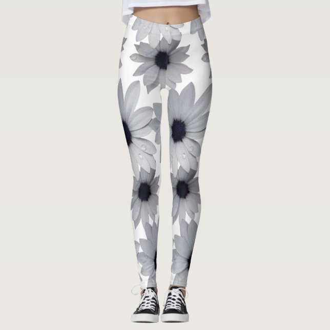 zwei weiße Blume Leggings (Vorderseite)