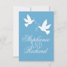 Zwei weiße Liebesvögel Blau formale Hochzeit RSVP
