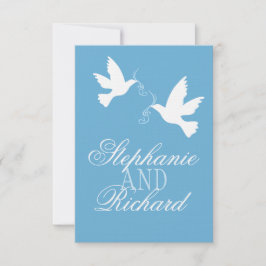 Zwei weiße Liebesvögel Blau formale Hochzeit RSVP Karte