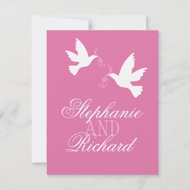 Zwei weiße Liebesvögel rosa formale Hochzeit RSVP Karte (Vorderseite)