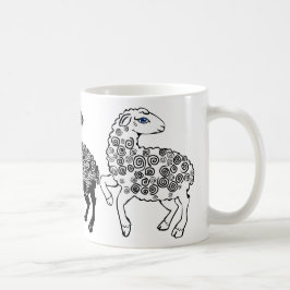 Zwei weiße Schafe Ein schwarzes Schafe Volkskunst Kaffeetasse