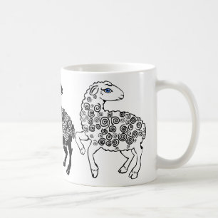 Zwei weiße Schafe Ein schwarzes Schafe Volkskunst Kaffeetasse