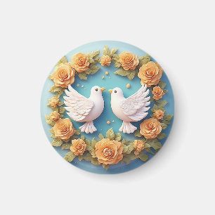 Zwei weiße Tauben inmitten eines Blumenmusters Magnet
