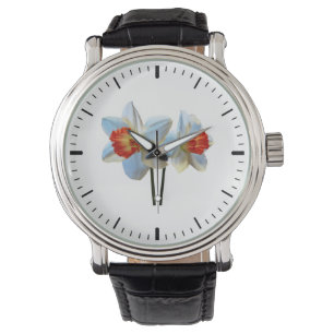 Zwei weiße und orange Narzissen Armbanduhr