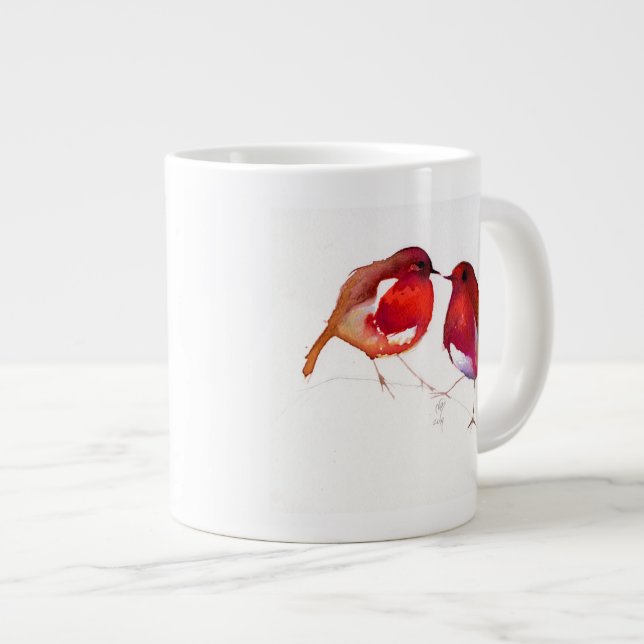 Zwei wenige Tinten-Vögel 2014 Jumbo-Tasse (Vorderseite Rechts)