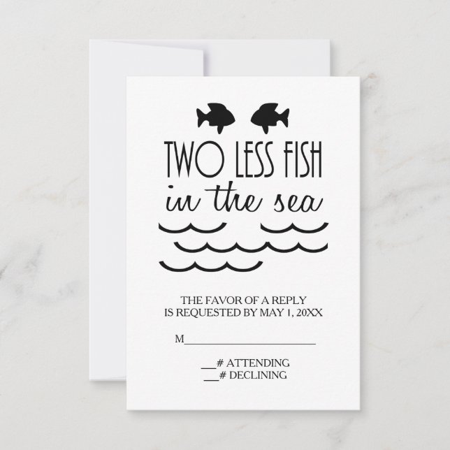 Zwei weniger Fische im Meer Hochzeitstag RSVP Karte (Vorderseite)