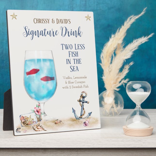 Zwei weniger Fische im Meer Signature Drink-Zeiche Fotoplatte (Seite)