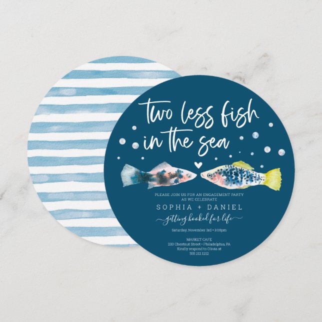 Zwei weniger Fische in der Sea Engagement Party Einladung (Vorne/Hinten)