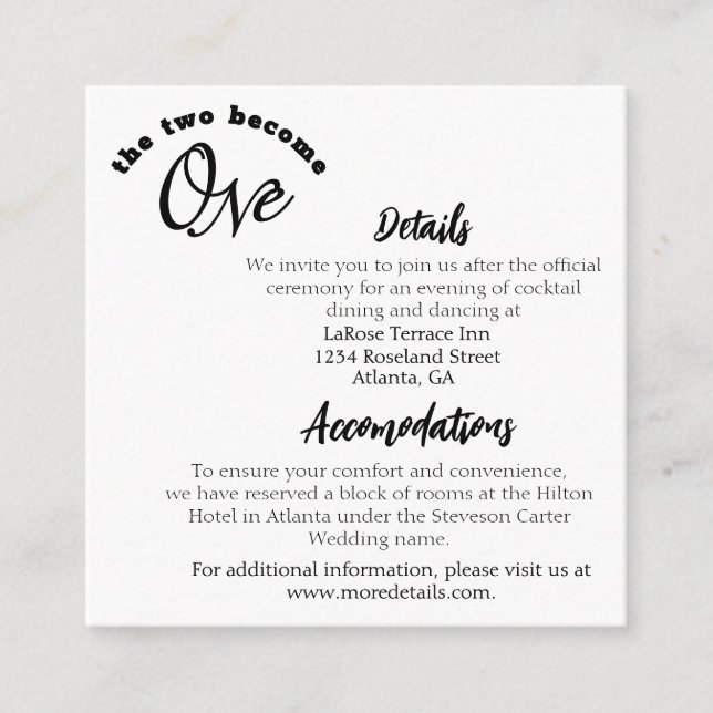 Zwei werden ein Weiß Begleitkarte (Vorderseite)