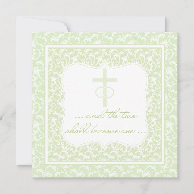 Zwei werden eine Christliche Hochzeit Grün Einladung (Vorderseite)