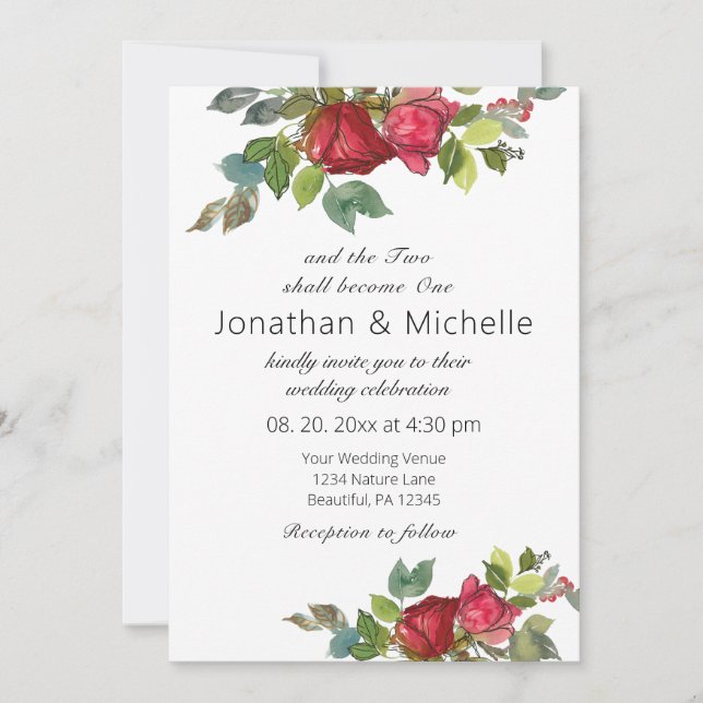 Zwei werden eine Rote Rose Christliche Hochzeit Einladung (Vorderseite)