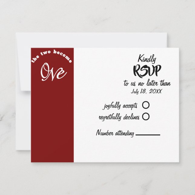 Zwei werden zu einer Burgundy & White Wedding RSVP Karte (Vorderseite)