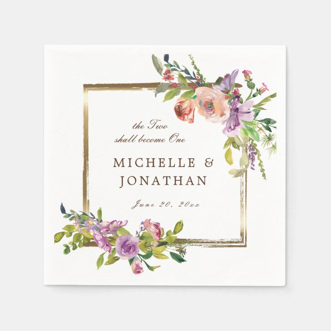 Zwei werden zu einer eleganten Rose Gold Frame Wed Serviette (Vorderseite)